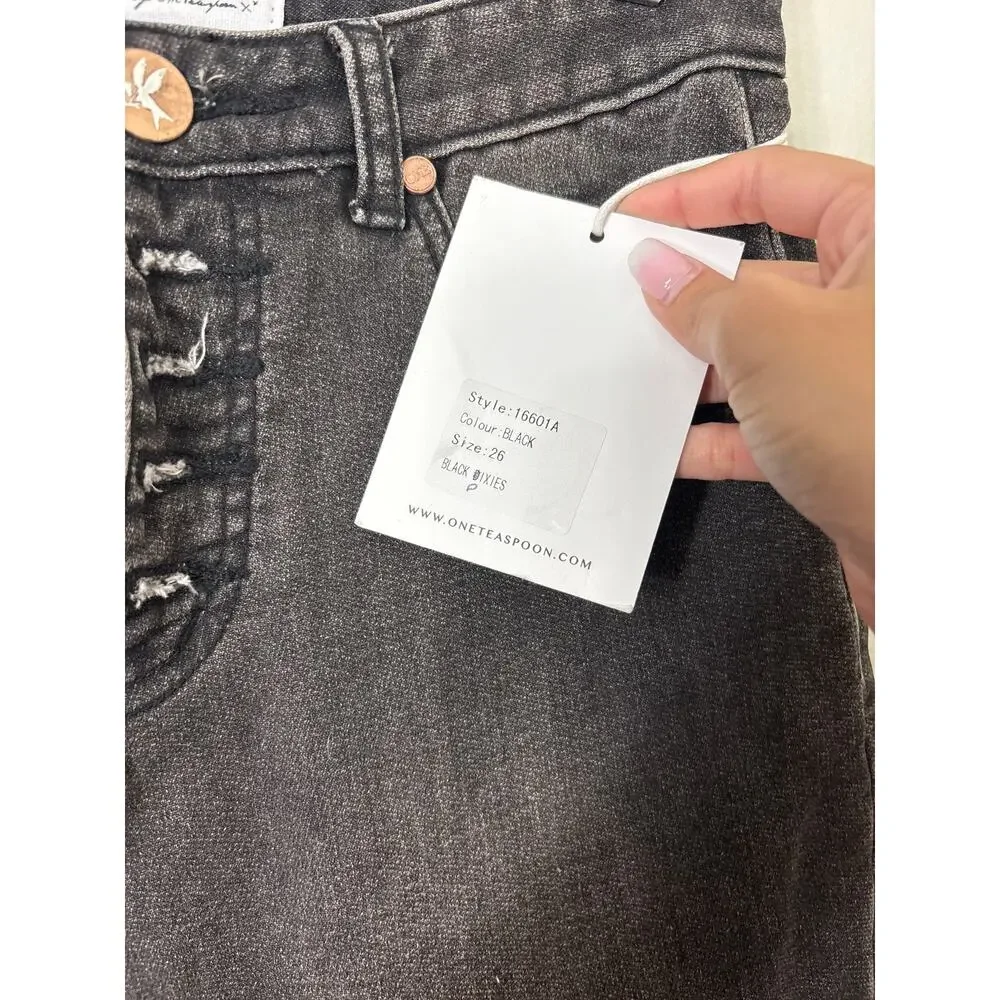 NWT One Teaspoon Sz26 Black Dixies Button Fly High Rise Straight Leg Denim Jeans